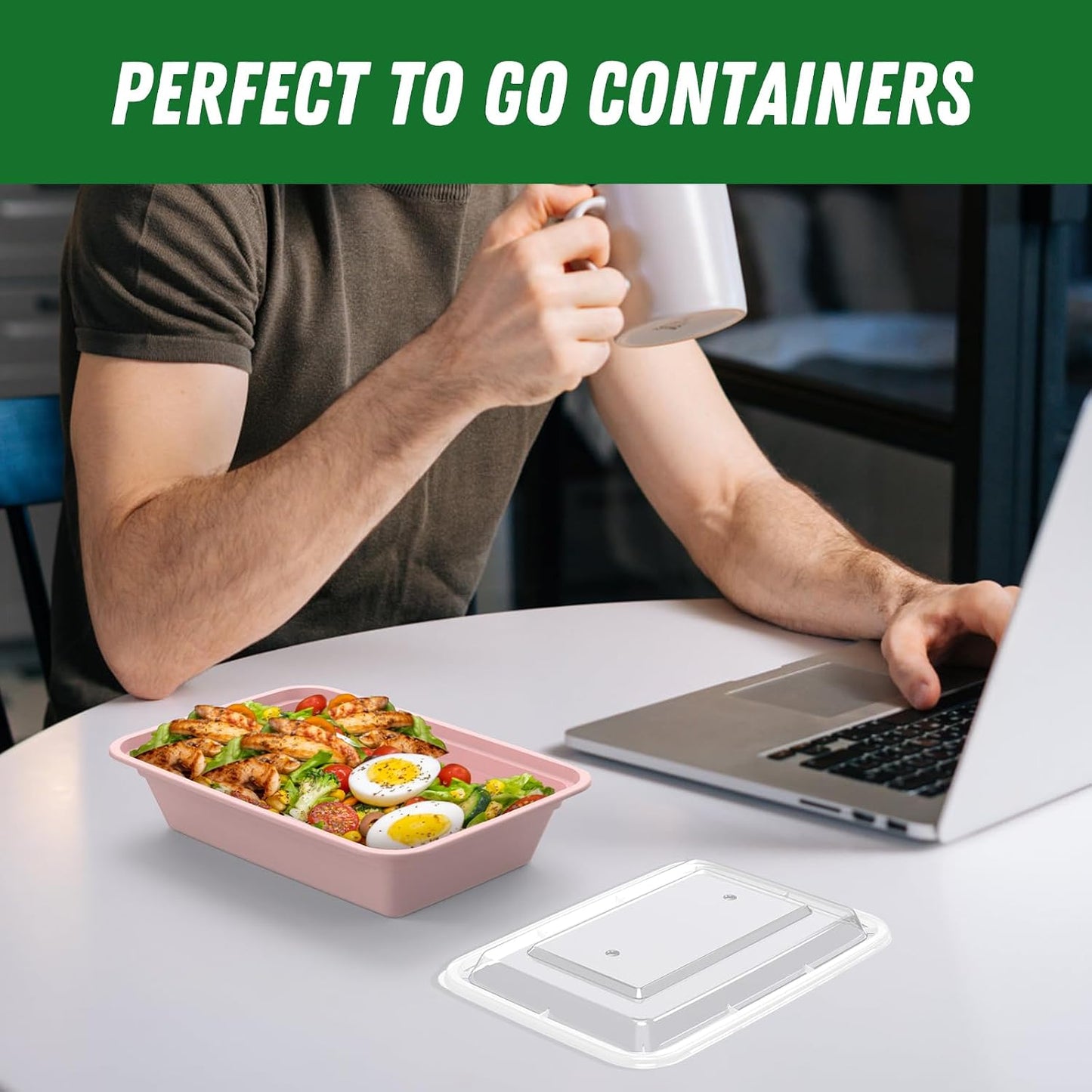 50 Pack (100-Piece) 32 oz Meal Prep Containers Reusable with Easy Open Lids, Sturdy Leakproof Food Safe, Microwave Freezer Dishwasher Safe, To Go Take Out Plastic Food Storage Pans with Lids, Black