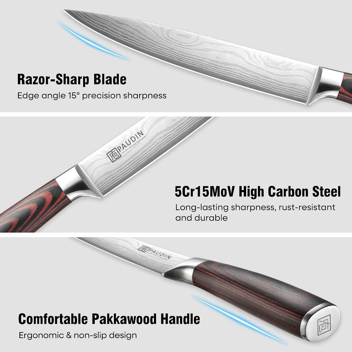 PAUDIN Cheese Knife, 5” Serrated Knife for Block Cheese,Sharp Tomato Knives