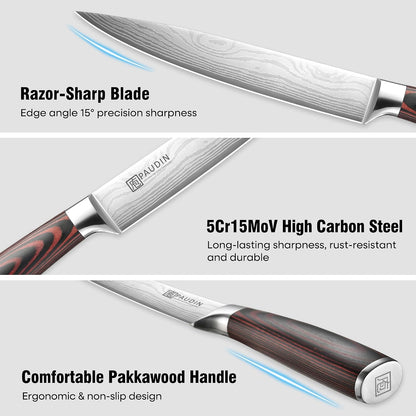 PAUDIN Cheese Knife, 5” Serrated Knife for Block Cheese,Sharp Tomato Knives