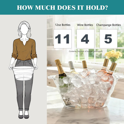 12L Ice Buckets for Parties 2 Pack, Clear Beverage Tub with Handles, Ideal for Champagne Beer Wine Chiller 18.5"×11.2"×9.1"