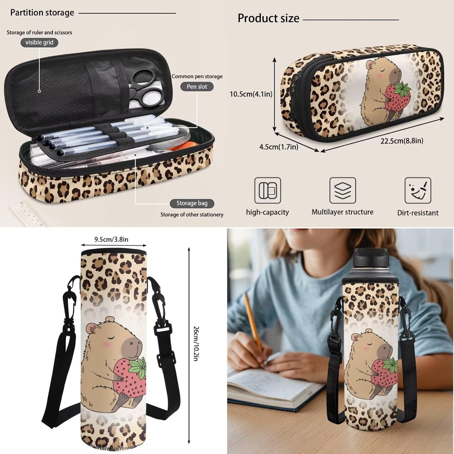 Highland Cow Backpack with Lunch Box Set for Kids Sunflower School Backpack for Girls Boys Back to School Bag Student Travel Backpacks Reusable Utensils Pen Case Water Bottle Bag 5PCS