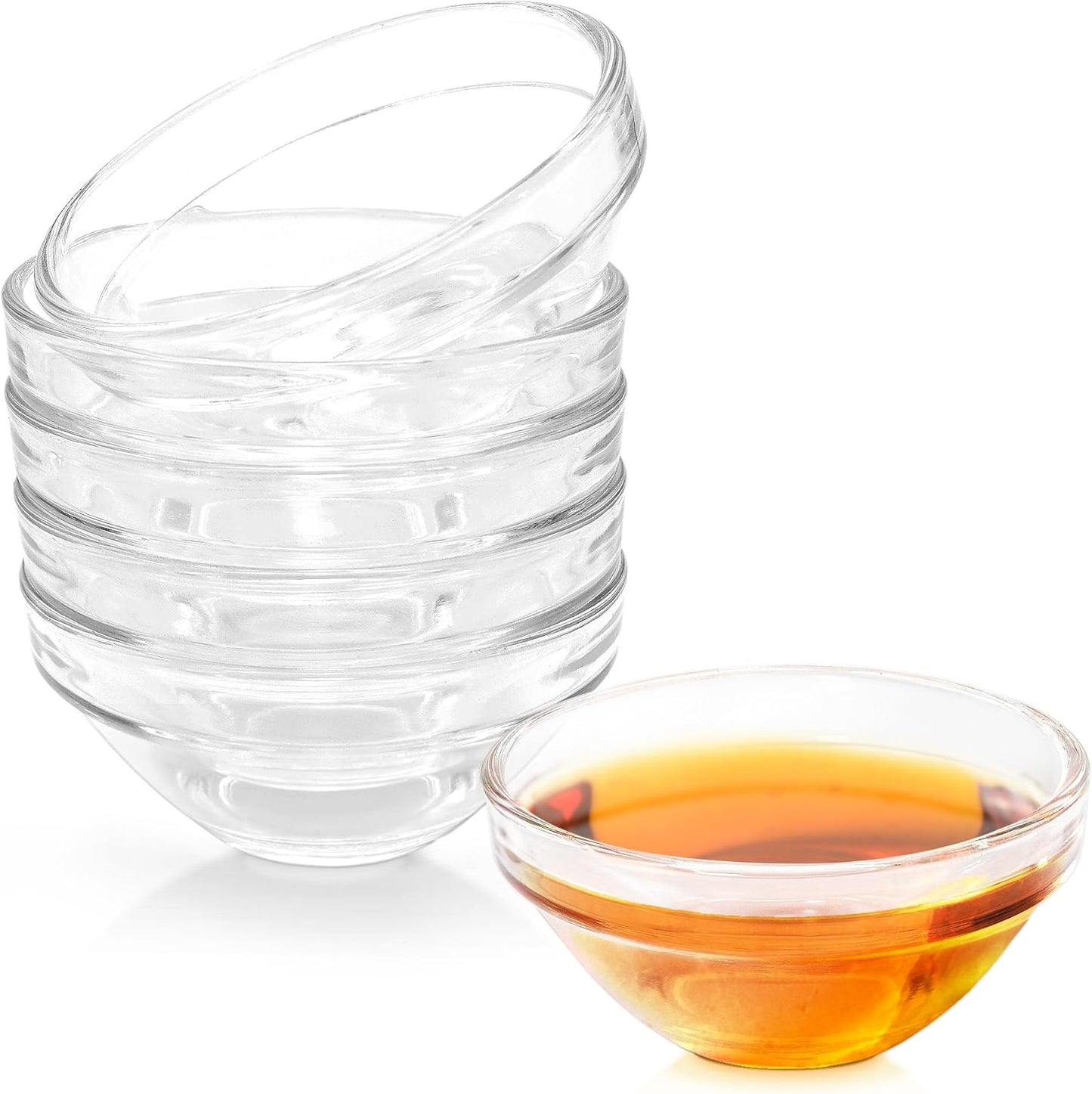 3" Clear Glass Pinch Bowls, 6 Pack 2.5oz Stackable Small Prep Dishes for Spices, Dipping Sauces, and Ice Cream Toppings - Dishwasher, Microwave, and Freezer Safe