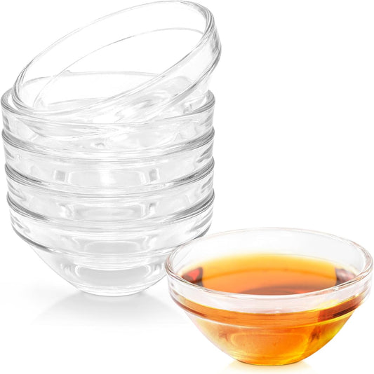 3" Clear Glass Pinch Bowls, 6 Pack 2.5oz Stackable Small Prep Dishes for Spices, Dipping Sauces, and Ice Cream Toppings - Dishwasher, Microwave, and Freezer Safe