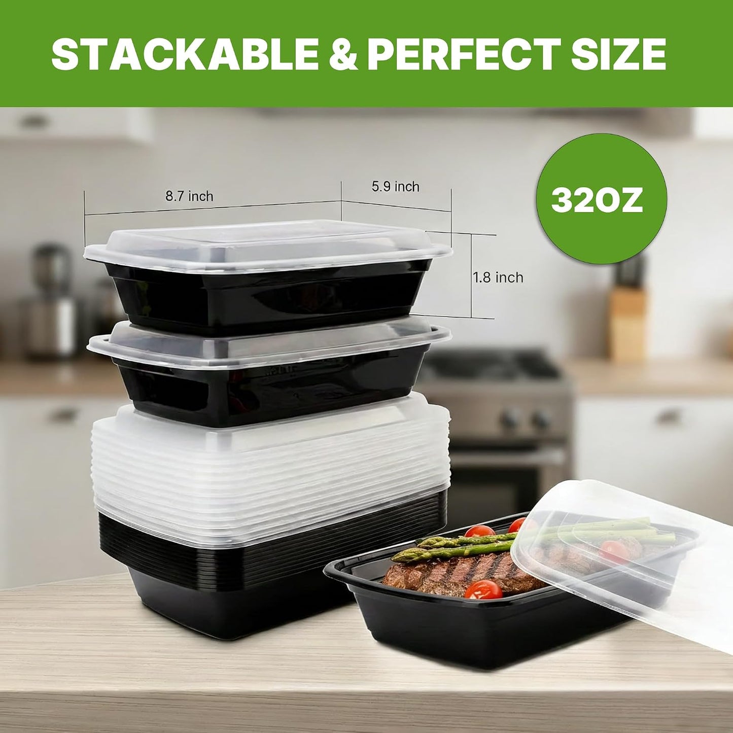 50 Pack (100-Piece) Meal Prep Containers with Lids, Reusable 2-Compartment Food Storage, Sturdy Leakproof, Food Safe, Microwave Freezer Dishwasher Safe, To-Go Takeout Plastic Containers – 60828