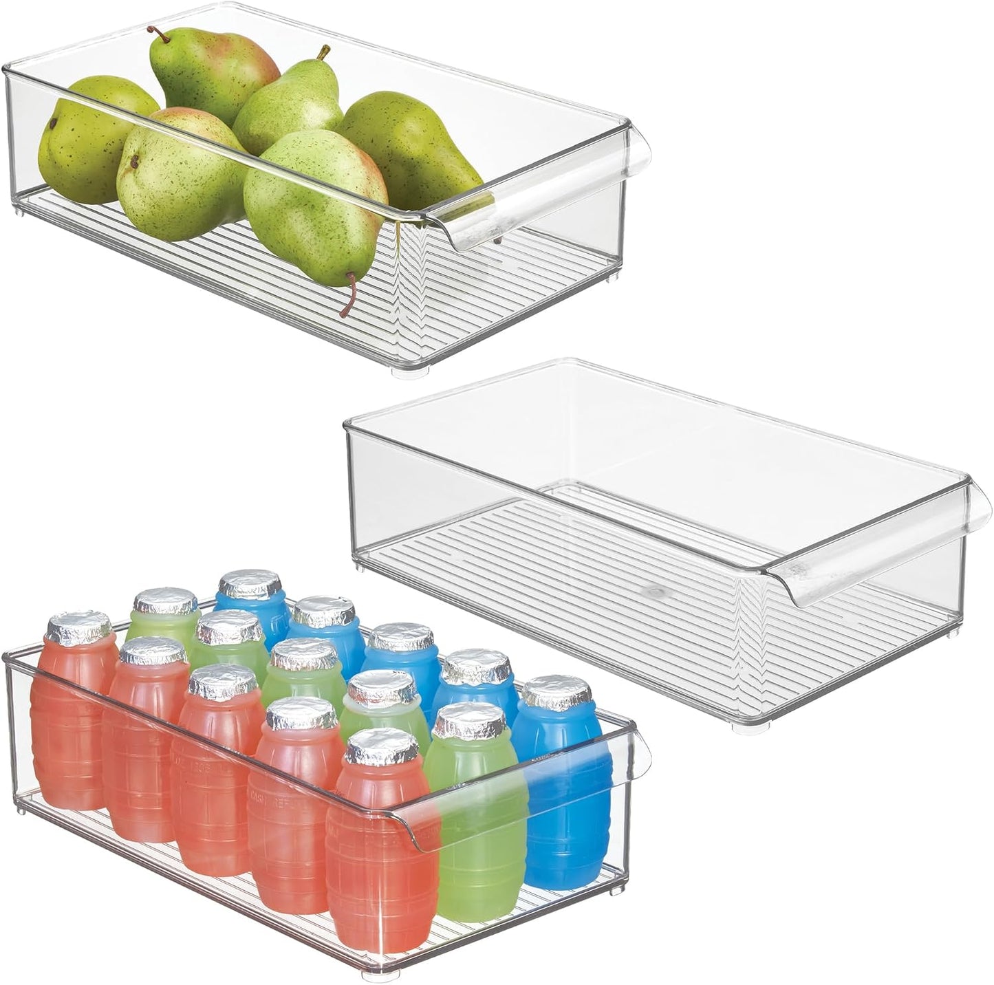 iDesign Large Stackable Fridge or Freezer Bin with Front Handle - Set of 6 - Clear - Made in USA