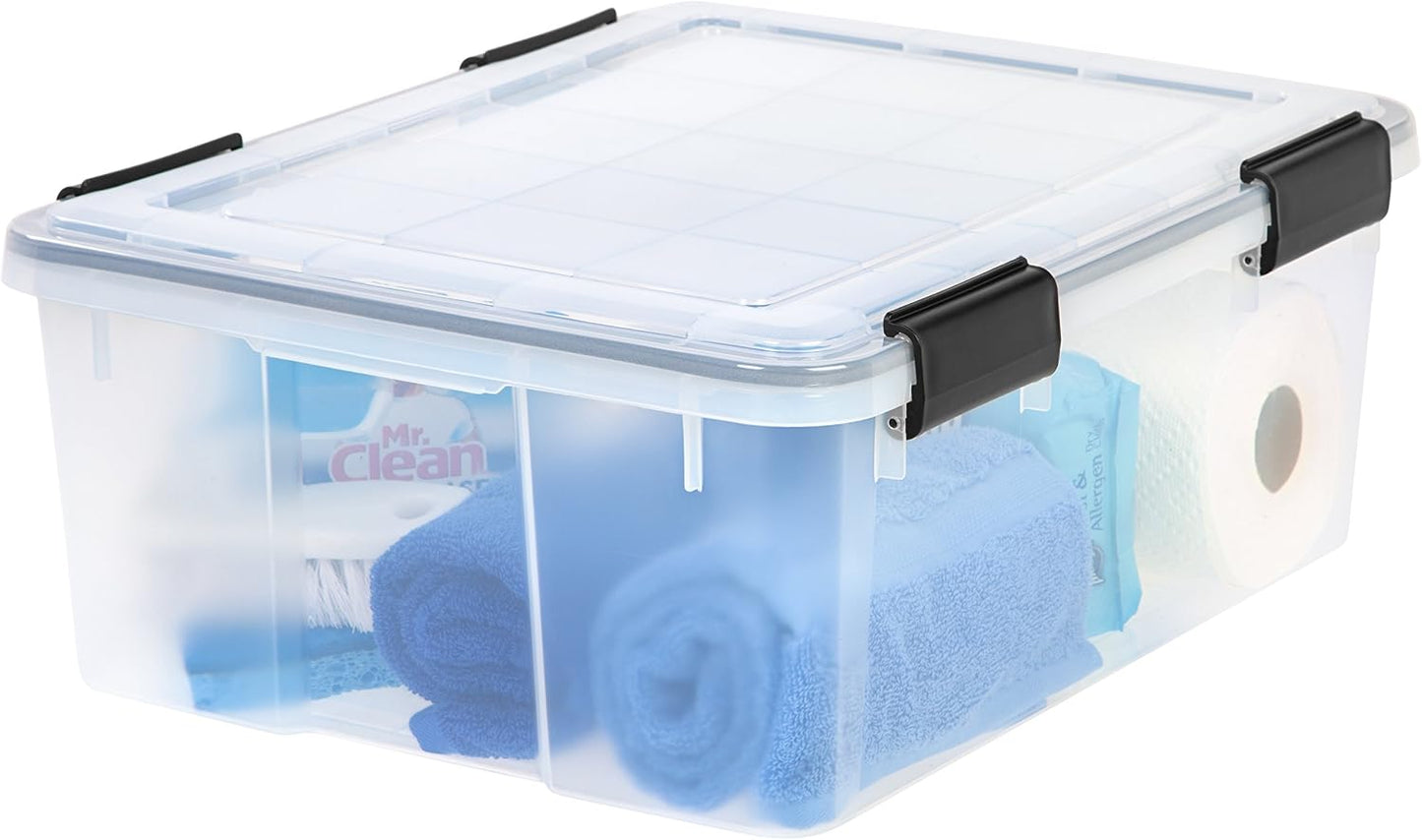 IRIS USA WeatherPro Storage Bins with Lids, 47 Qt, Gasket Seal, 2 Pack | Airtight gasket helps protect clothing, shoes, crafts, keepsakes, and household supplies from moisture and dust.