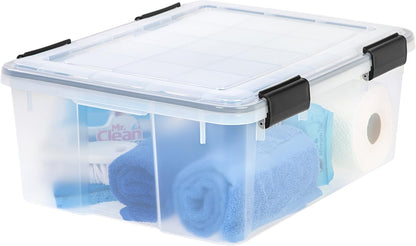 IRIS USA WeatherPro Storage Bins with Lids, 47 Qt, Gasket Seal, 2 Pack | Airtight gasket helps protect clothing, shoes, crafts, keepsakes, and household supplies from moisture and dust.