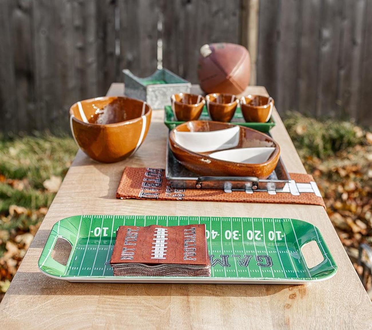 Boston International Chip and Dip Set, Super Bowl Football Party Ceramic Serving Bowls, 12 x 8-inches, Football Fever