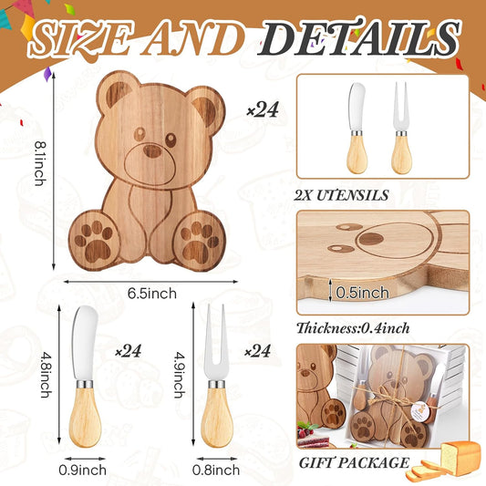 Ziliny 6 Set Baby Shower Prizes Bear Shaped Cheese Board with Cheese Knives and Forks Baby Shower Party Favors Gift Box for Wedding Bridal Birthday Gender Reveal Favor (Acacia Color)