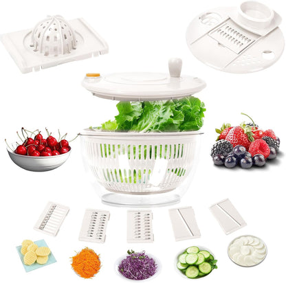 Salad Spinner Large, 5.3 QT 5 IN 1 Lettuce Spinner Dryer with 5 Blades Slicing and Pureeing Vegetables Wash Bowl Kitchen Gadgets for Efficient Salad Preparation Food Washing