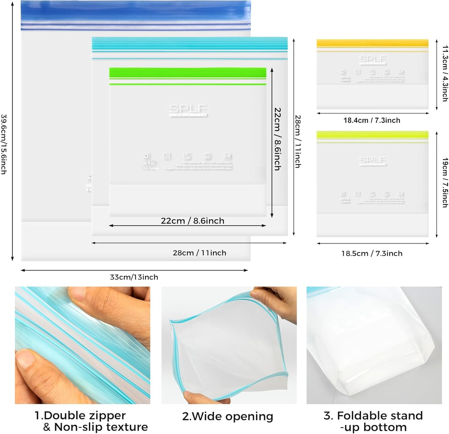 SPLF 12 Pack Reusable Gallon Freezer Bags Dishwasher Microwave Safe, 1 Gallon BPA Free Leakproof Food Storage Bags, Silicone Free Containers for Meal Prep, Fridge Kitchen Organization