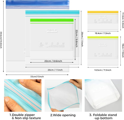 SPLF 12 Pack Reusable Gallon Freezer Bags Dishwasher Microwave Safe, 1 Gallon BPA Free Leakproof Food Storage Bags, Silicone Free Containers for Meal Prep, Fridge Kitchen Organization