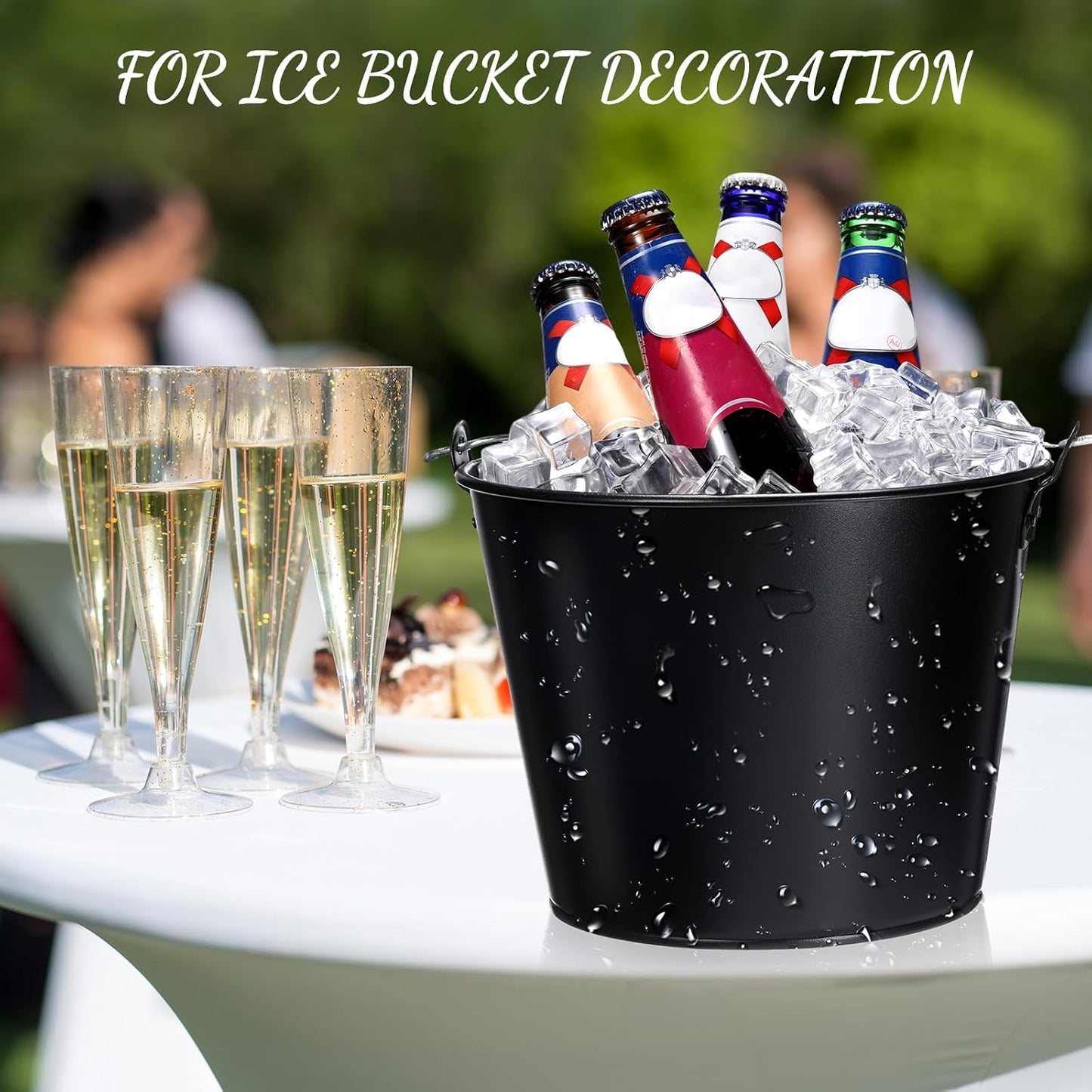Zopeal 12 Pcs Galvanized Beer Bucket Set, Includes 8 Metal Ice Buckets 5qt with 2 Scoops & 2 Tongs, Round Slive Pails Bulk for Weddings Birthday Beach Pool Party Supplies Summer Table Centerpieces