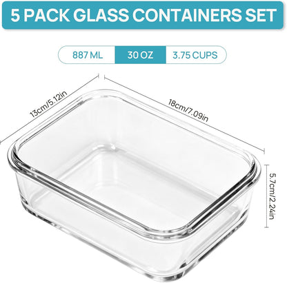 Vtopmart 10 Pack 35oz Glass Food Storage Containers with Lids, Meal Prep Containers, Airtight Reusable Lunch Container Set, Safe for Oven, Microwave, Freezer, and Dishwasher, Grey