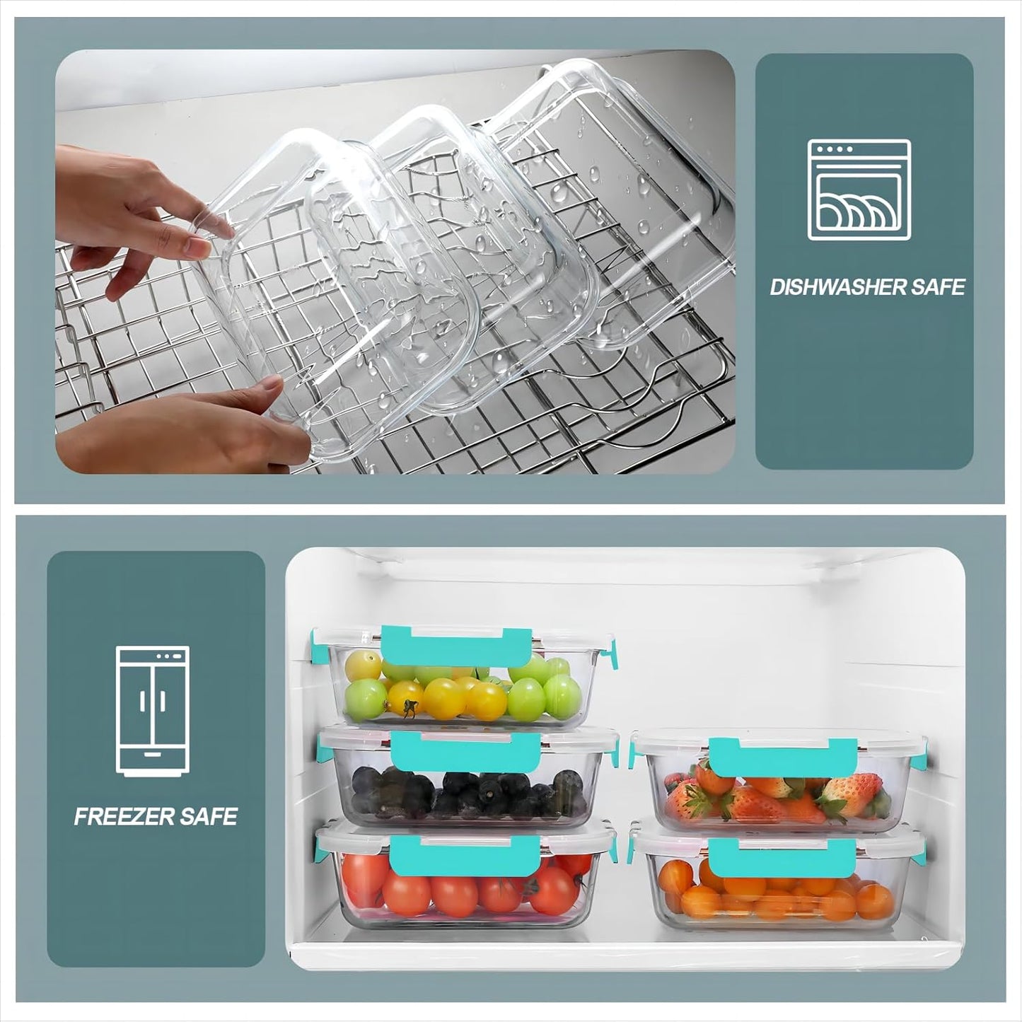 KOMUEE 30 oz 5 Pack Glass Meal Prep Containers, Glass Storage Containers with Lids - Dishwahser, Microwave, Oven and Freezer Safe