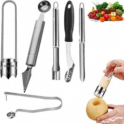Stainless Steel Fruit and Vegetable Corer Set, Multi-Function Corer and Seed Remover for Apple Tomato (6)