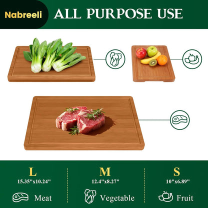 Bamboo Cutting Board Set, Carbonized Wood Chopping Boards with Juice Groove & Non-Slip Feet, Large Wooden Boards for Meat, Cheese Charcuterie, Christmas Gift for Home