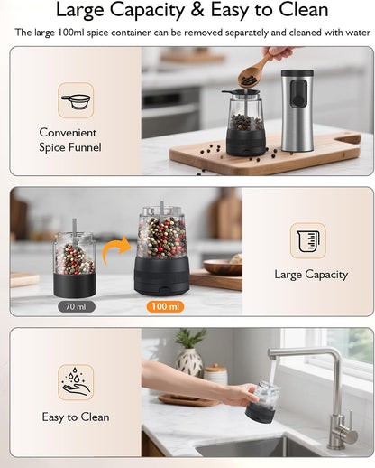 Electric Salt and Pepper Grinder Set, 2 in 1 Dual Bins USB Rechargeable