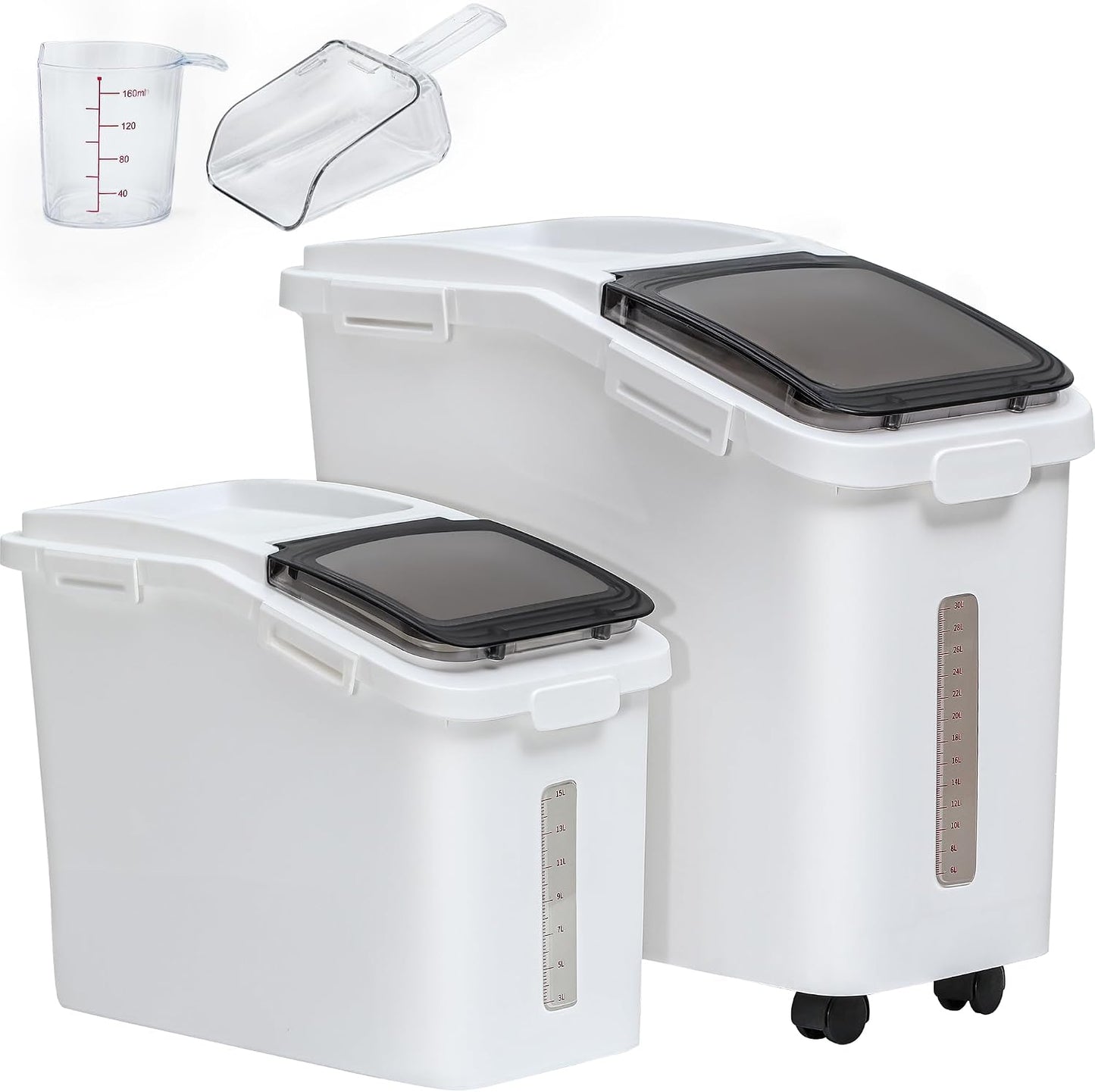YITAHOME Large Flour Storage Container Ingredient Bins, 11.4-Gallon Rice Food storage Containers Bins with Wheels, Scoop and Airtight Lid for Bulk Rice, Cereal Grain, Sugar, White