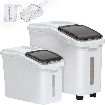 YITAHOME Large Flour Storage Container Ingredient Bins, 11.4-Gallon Rice Food storage Containers Bins with Wheels, Scoop and Airtight Lid for Bulk Rice, Cereal Grain, Sugar, White