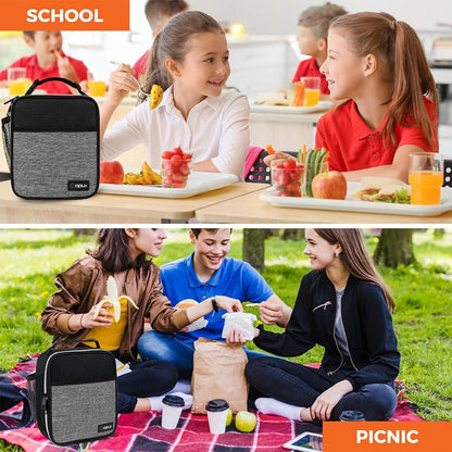 opux Premium Insulated Lunch Box, Soft School Lunch Bag for Kids Boys Girls, Leakproof Small Lunch Pail Men Women Work, Reusable Compact Cooler Tote Lunchbox for Office Adult, Black