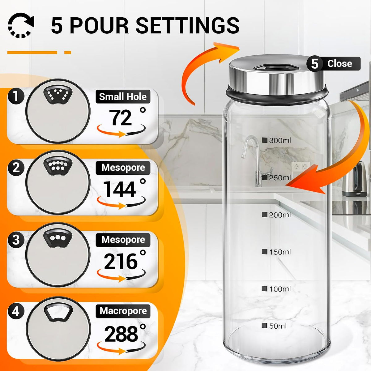 Segarty Spice Jars, 3 oz Spice Bottles with Shaker Lids, Glass Empty Seasoning Containers with Adjustable Pour Holes for Kitchen Spice Storage Stainless Steel Flow Top Salt and Pepper Shakers