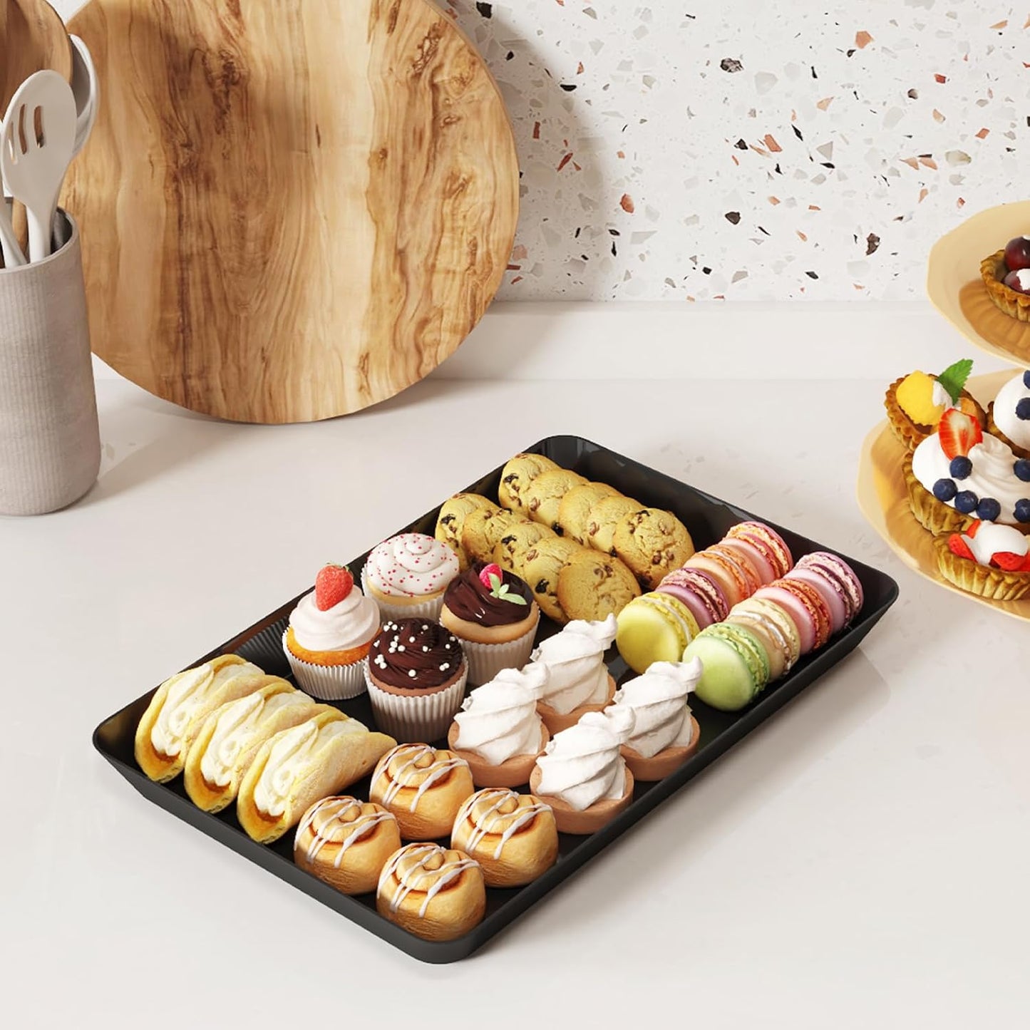 Lifewit Plastic Serving Tray for Party Supplies, 15" x 10" White Trays for Serving Food, Reusable Large Platter for Buffet, Fruit, Dessert, Snack, Veggie, Kitchen and Outdoor Use, Rectangle, 10 Pcs