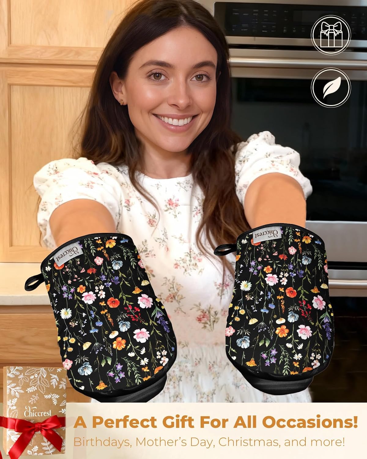100% Thick Cotton Mini Oven Mitts Silicone Grip Lemon & Birds