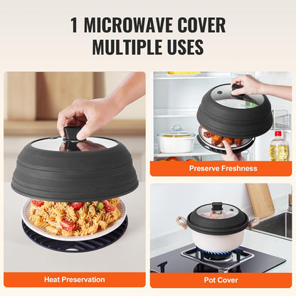 VEVOR Microwave Splatter Covers, 10.4" Collapsible Microwave Lid for Food, 300°F Heat-Resistant PP Splatter Guard for Plate Dish, Multi-Use Kitchen Colander Gadget for Washing Fruits Vegetables
