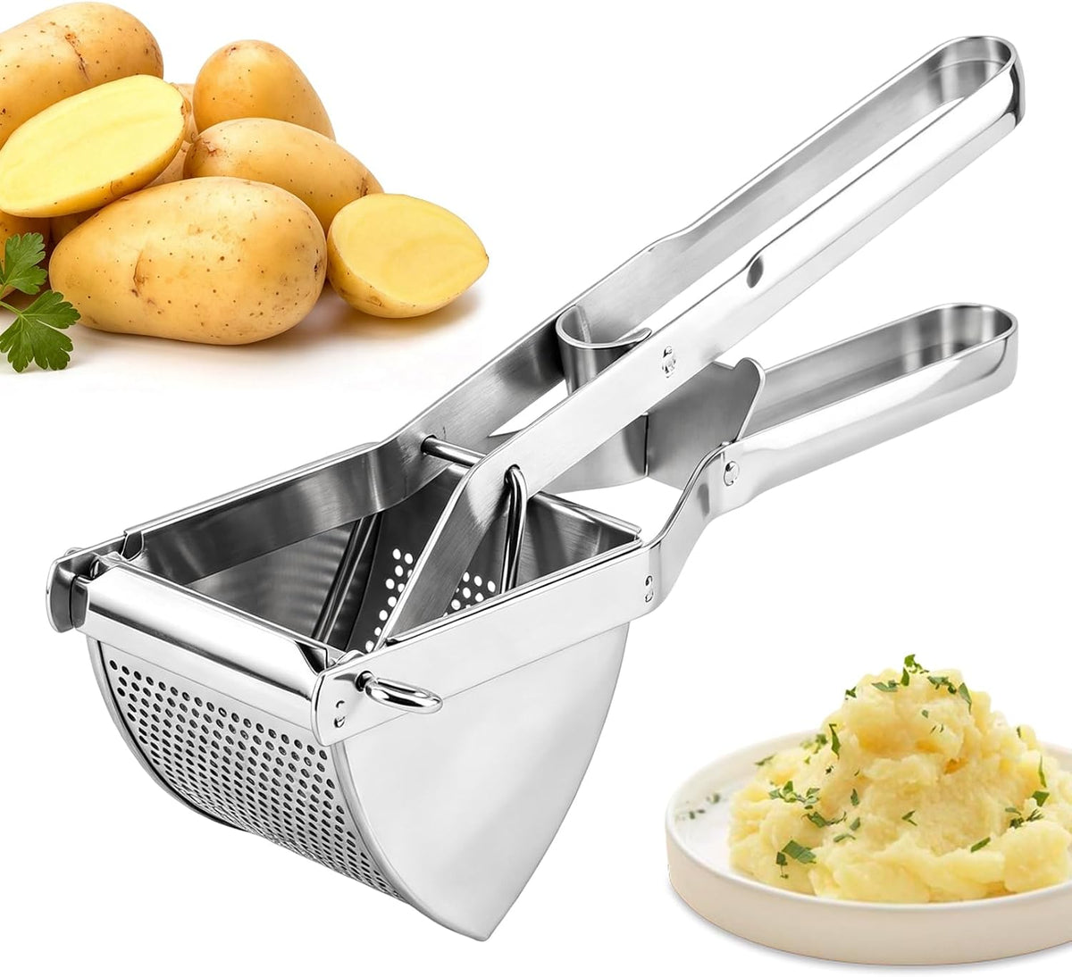 22 oz Potato Ricer & Masher, Heavy Duty Large Food Masher Stainless Steel