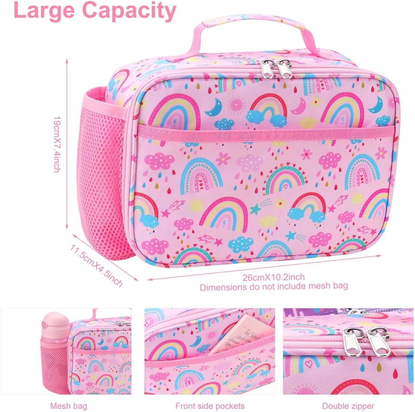 RHCPFOVR Kids Lunch Bag - Insulated Lunch Box for Boys Girls,Washable Lunch Bag and Reusable Toddler Leak-proof Lunchbox for School and Daycare - Colors B