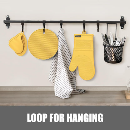 RORECAY Silicone Oven Mitts and Pot Holders Sets, Gloves for Kitchen, Beige