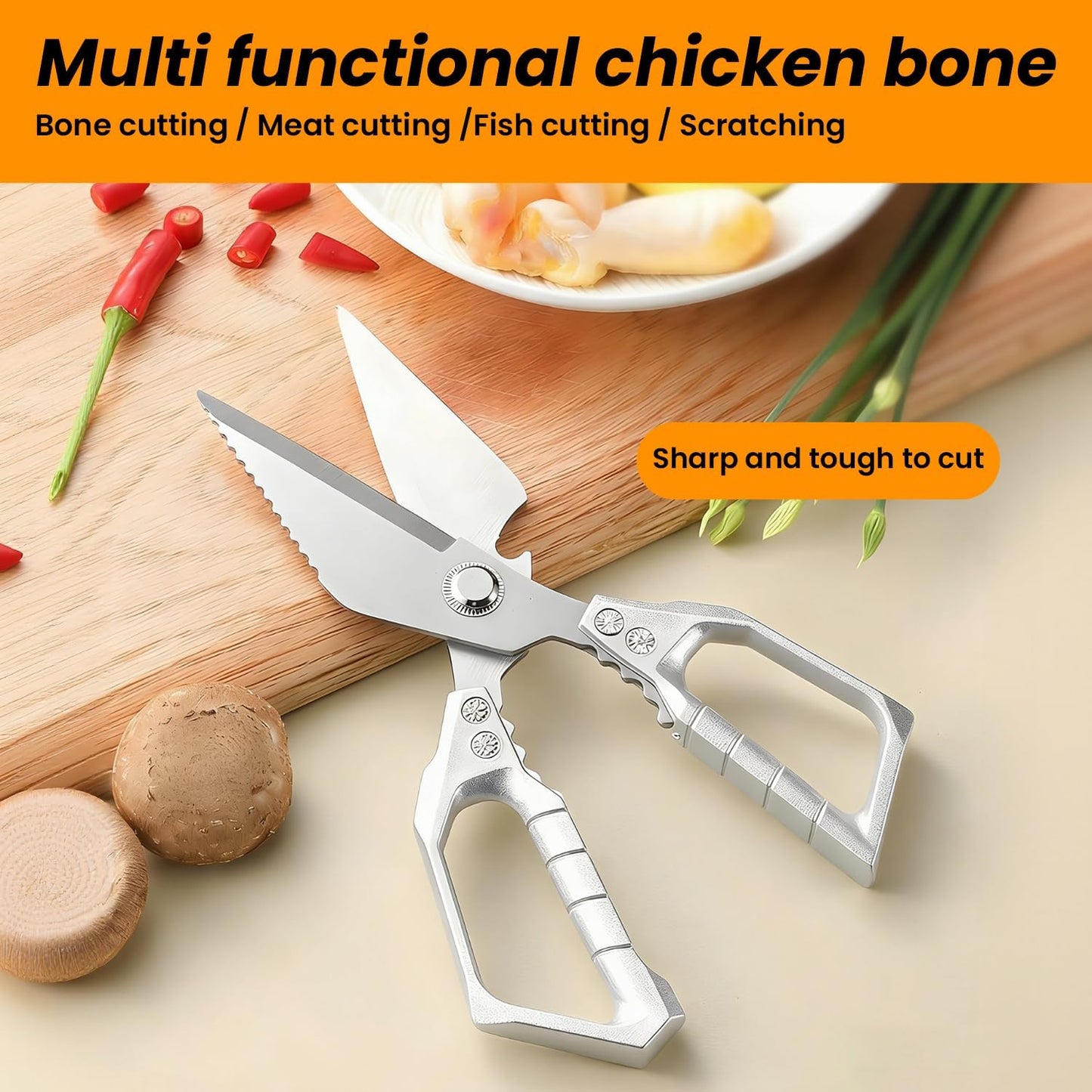 Multifunctional Heavy Duty Kitchen Shears: Kitchen Shears for Cutting Chicken,Kitchen Scissors for Food, Japanese High-Carbon Steel Culinary Poultry Shears, for Chicken,Meat,Fish,Bone Cutting(3.0mm) ﻿
