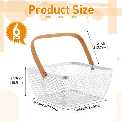 6 Pcs Metal Mesh Steel Basket with Handle Small Shopping Baskets Square Wire Harvest Storage for Kitchen Storage Garden Picnic Bathroom Organizing, 8.46 x 8.46 x 4.13 Inch(Black)