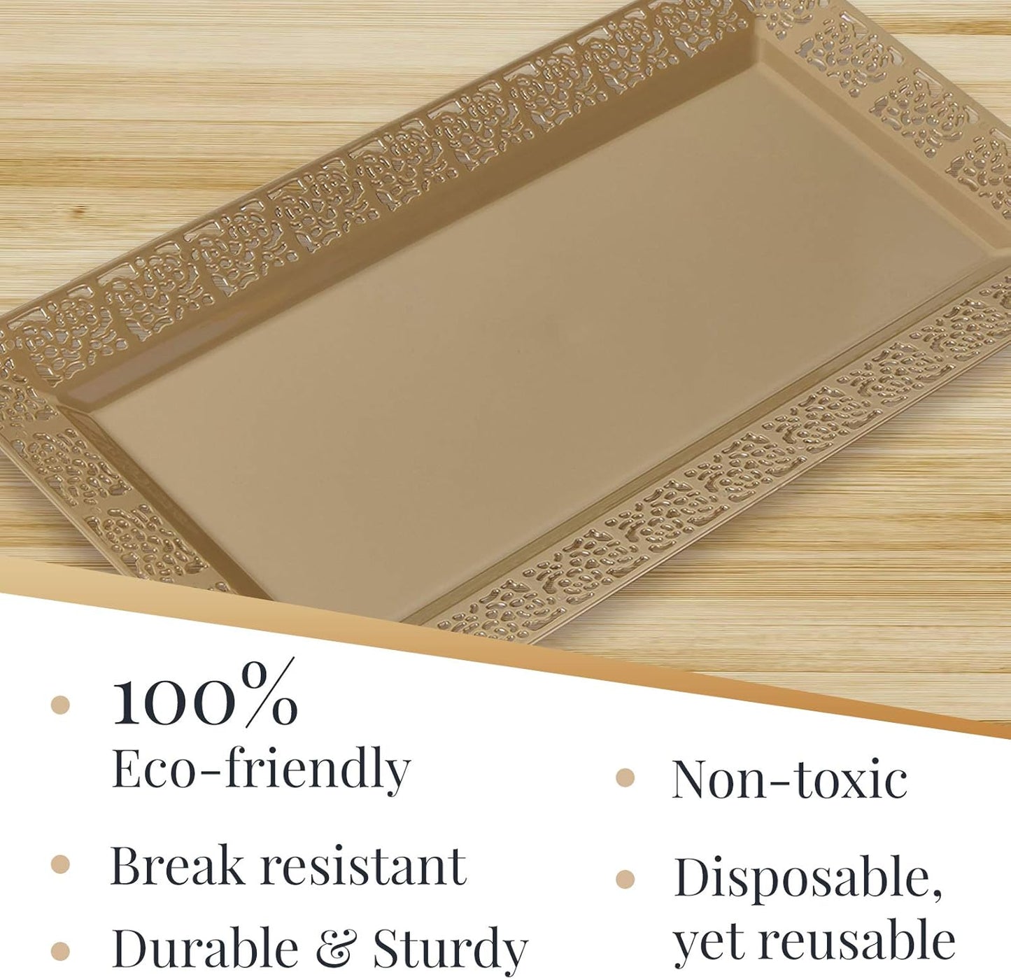Rectangle White Serving Tray (2-Pack) - 17.5" Disposable Serving Platter for Appetizer, Fruits & Serving Dishes | Perfect Plastic Tray For Party Serveware