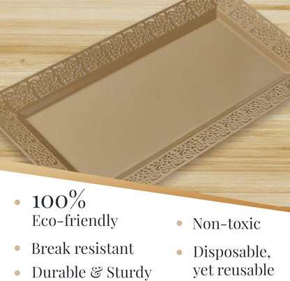 Rectangle White Serving Tray (2-Pack) - 17.5" Disposable Serving Platter for Appetizer, Fruits & Serving Dishes | Perfect Plastic Tray For Party Serveware