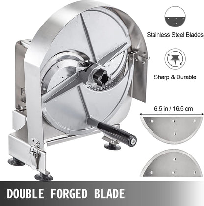 VEVOR Manual Vegetable Fruit Slicer, 0-0.5"/0-12mm Thickness Adjustable Commercial Slicer Machine, Stainless Steel Food Cutter Slicing Machine with 2 Spare Blades, for Potato, Cucumber, Lemon, Tomato