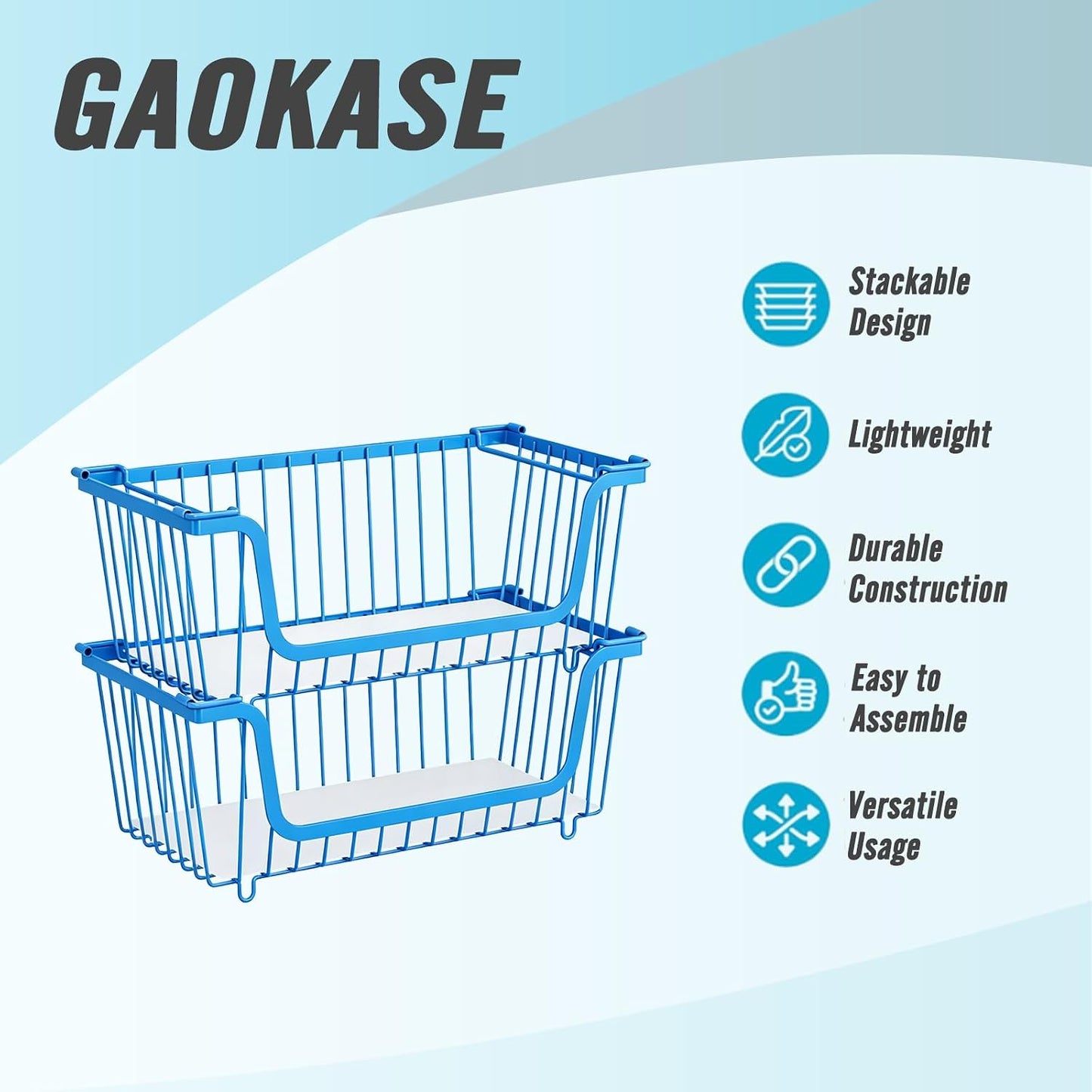 GAOKASE 4 Pcs Stackable Wire Baskets for Pantry Organizers and Storage,Vegetable Fruit Basket for Countertop,Kitchen Storage Metal Baskets,Produce Potato Onion Storage Bin-Black
