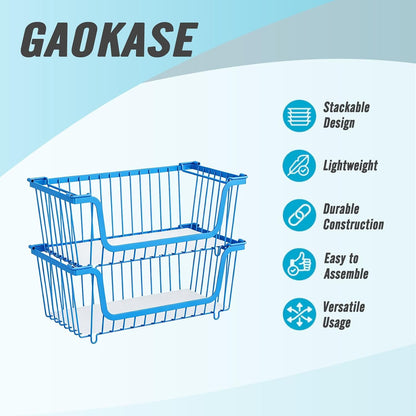GAOKASE 4 Pcs Stackable Wire Baskets for Pantry Organizers and Storage,Vegetable Fruit Basket for Countertop,Kitchen Storage Metal Baskets,Produce Potato Onion Storage Bin-Black