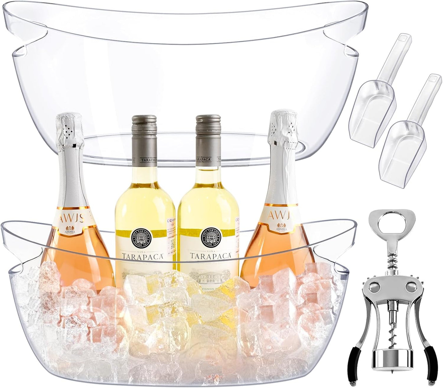 Ice Buckets for Parties 2 Packs,Portable Ice Bucket with Scoops, Thick Champagne Cooler,Drink Buckets for Cocktail Bar,Mimosa Bar Supplies,Beverage Tub Chiller for Wine,Beer (Clear, 5.5L)