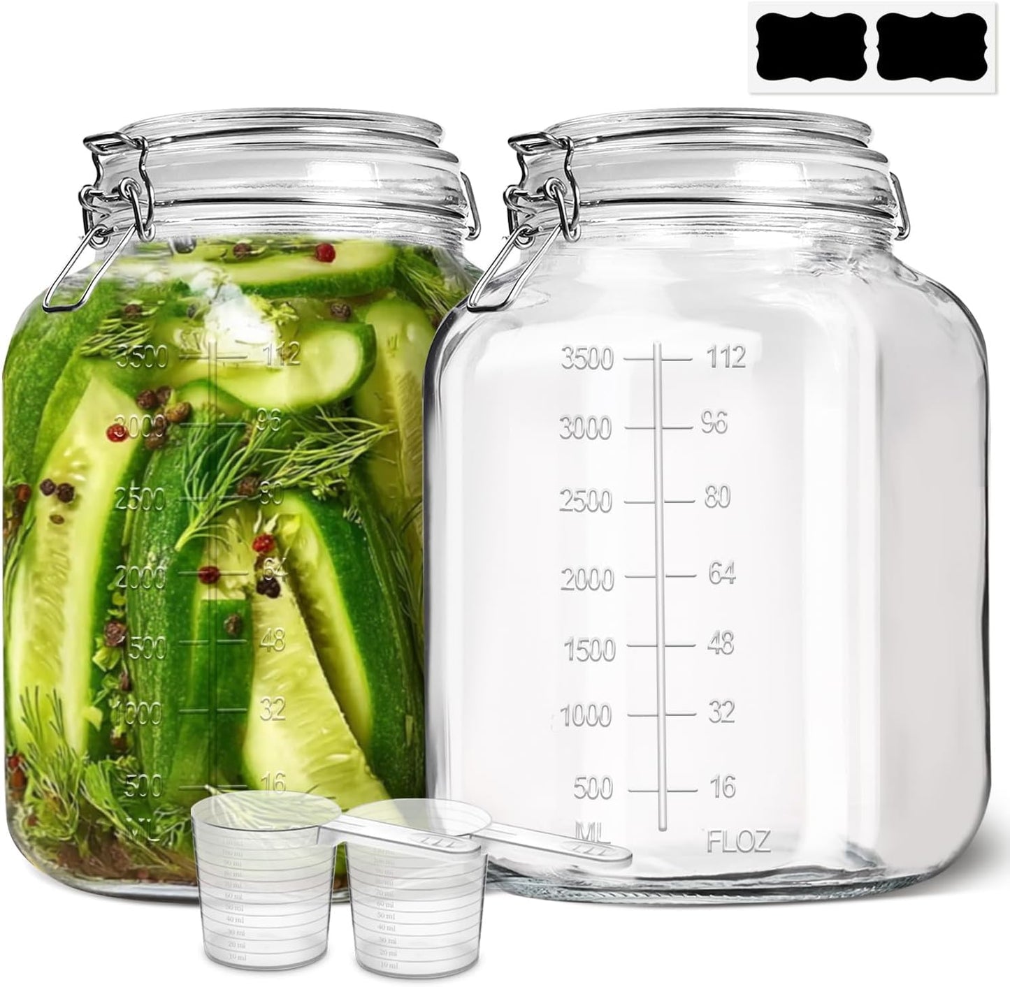 ComSaf Set of 3 Square Glass Jars with Airtight Lids (51 Oz) — Wire Clamp Canisters for Small-Batch Pickling, Kimchi, Bulk Dry Food, Wide Mouth Space Saving Kitchen Pantry Organization Jars