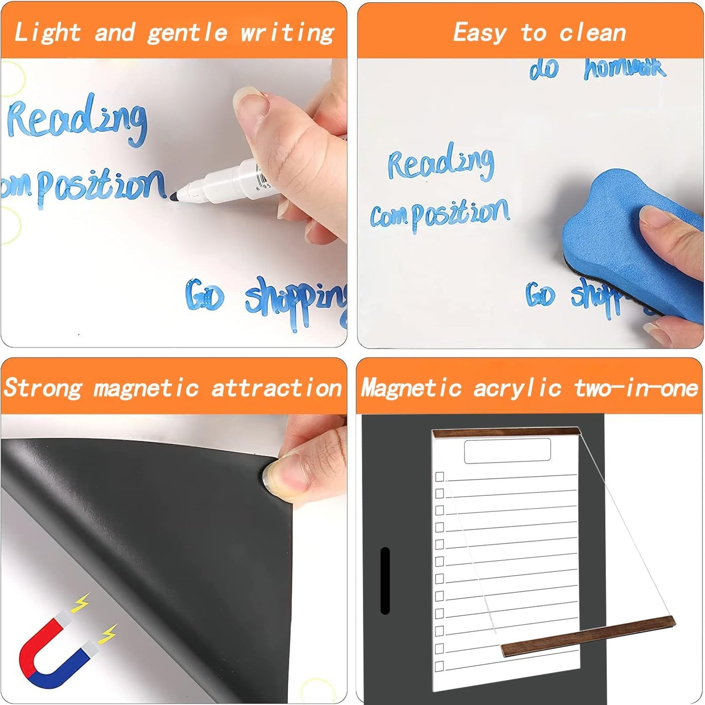 Acrylic Magnetic Magnetic Whiteboard for Fridge w/Markers – Reusable Meal Planner & Calendar Set, Minimalist Clear Design, Replaceable Weekly & Monthly Templates, Premium Kitchen Organizer, 12.7"x8.3"