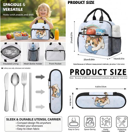 Highland Cow Backpack with Lunch Box Set for Kids Sunflower School Backpack for Girls Boys Back to School Bag Student Travel Backpacks Reusable Utensils Pen Case Water Bottle Bag 5PCS
