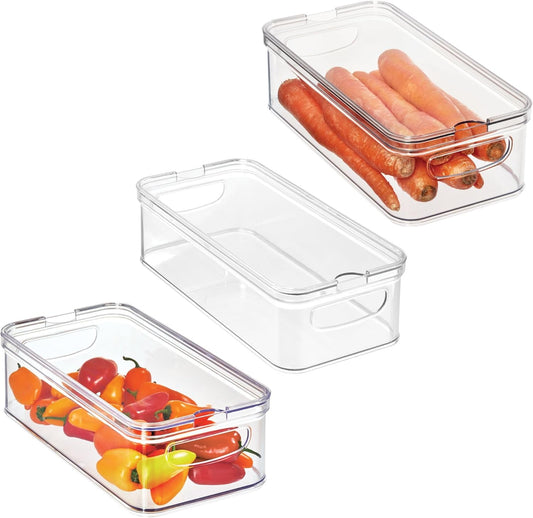 iDesign Stackable Fridge Organizer Bins with Lids for Fresh Produce - Set of 6 - Clear