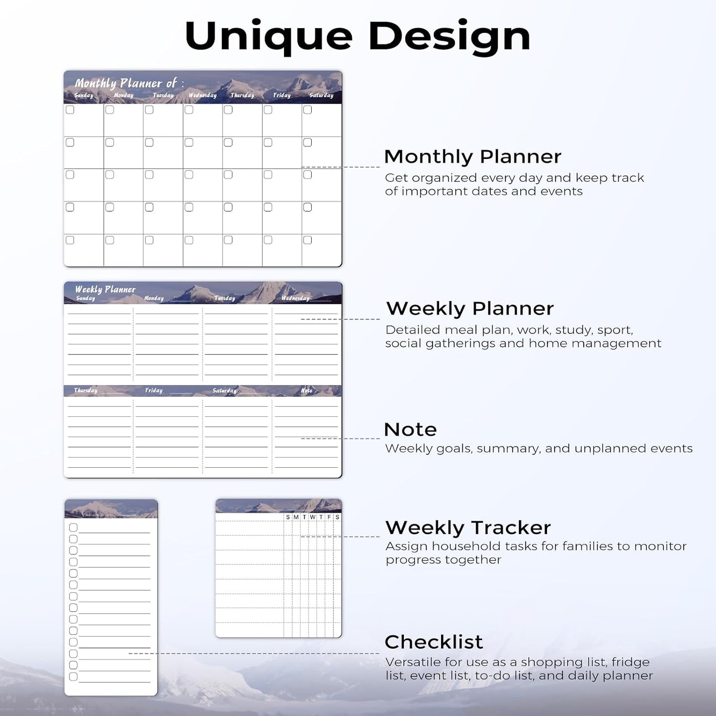 MARSROCK Refrigerator Calendar Magnetic, 16.3x11.7” (4-Pack) – Weekly & Monthly Planner, Chore Chart, Grocery/to-Do List for Fridge, Includes 8 Markers, 6 Magnets & 1 Eraser for Kitchen, Yellow