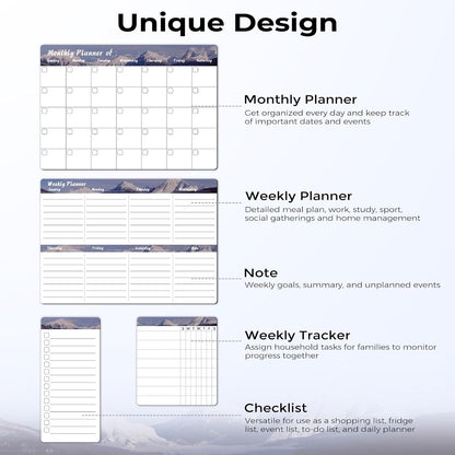 MARSROCK Refrigerator Calendar Magnetic, 16.3x11.7” (4-Pack) – Weekly & Monthly Planner, Chore Chart, Grocery/to-Do List for Fridge, Includes 8 Markers, 6 Magnets & 1 Eraser for Kitchen, Yellow