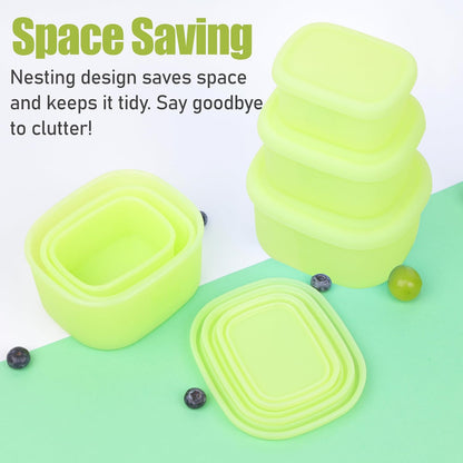 Silicone Food Storage Containers with Airtight Lids, Set of 6, 8oz + 16oz + 24oz, Nesting Meal Prep Container for Lunch, Leftovers, Fruits, Dishwasher & Microwave & Freezer Safe, Green + Blue