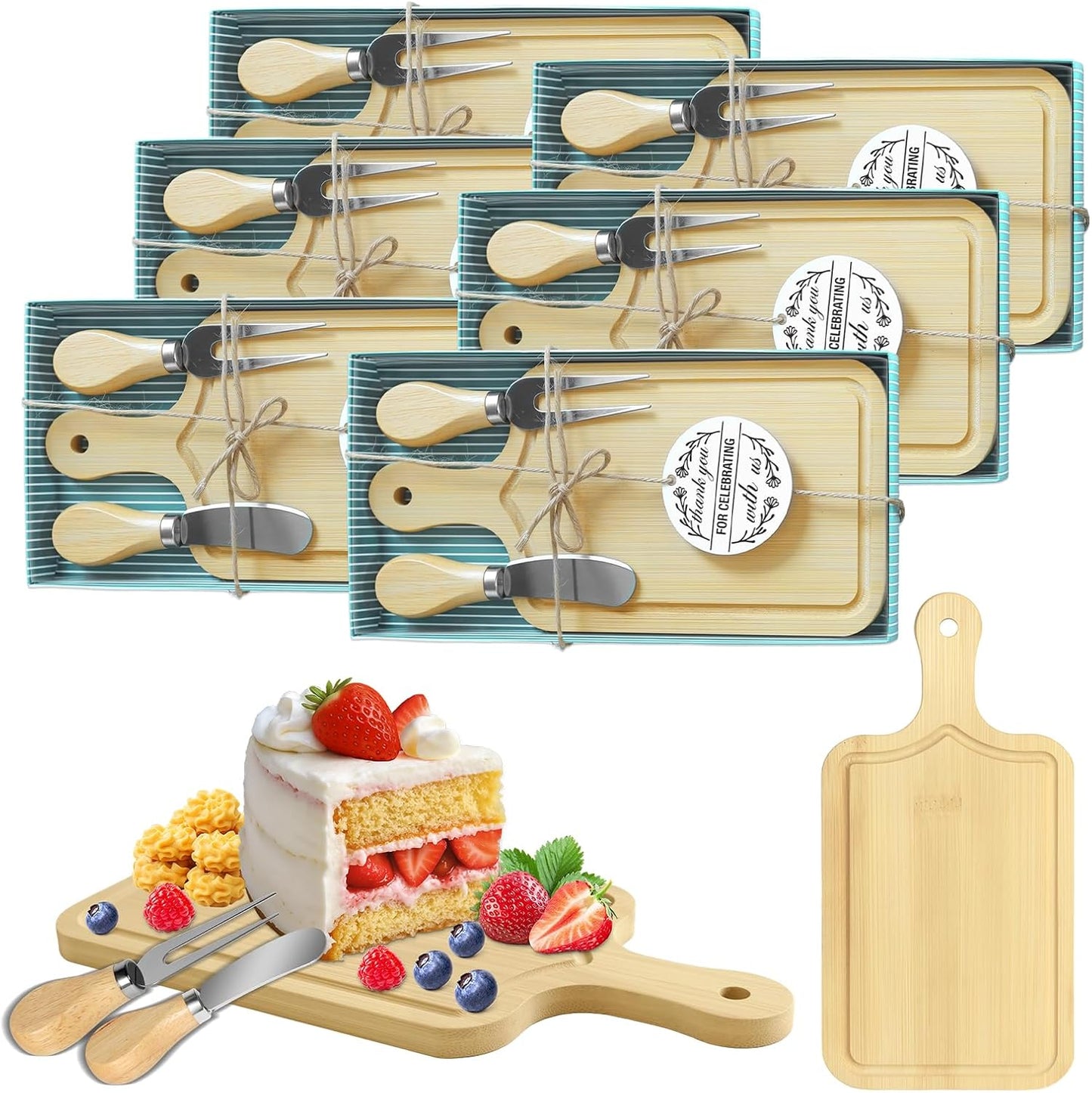 AZEAM 12 Sets Baby Bridal Shower Prizes for Game Winners, Bamboo Mini Cheese Board Set with Knife Fork and Present Box, Small Charcuterie Board Bulk for Party Wedding Guests Present