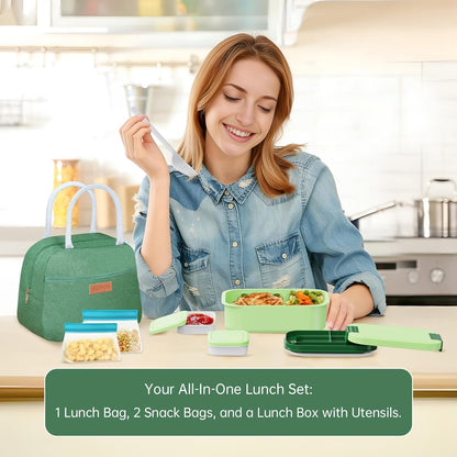 JBGOYON Bento Box and Lunch Bag Set, Leak-Proof Lunch Box for Adults and Kids with Built-in Utensils, Insulated for Work School Travel, Microwave & Dishwasher Safe, All-in-One (Purple)
