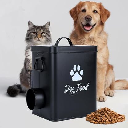 Dog Food Container 13lb, Cute Airtight Pet Food Storage Containers with Metal Lid Scoop, Black Metal Storage Bin for Dog/Cat with Wheels,Easy to Move